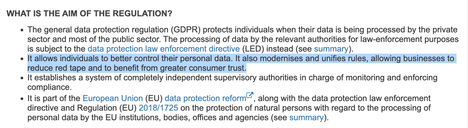 Aim of GDPR regulation,European Union’s website 