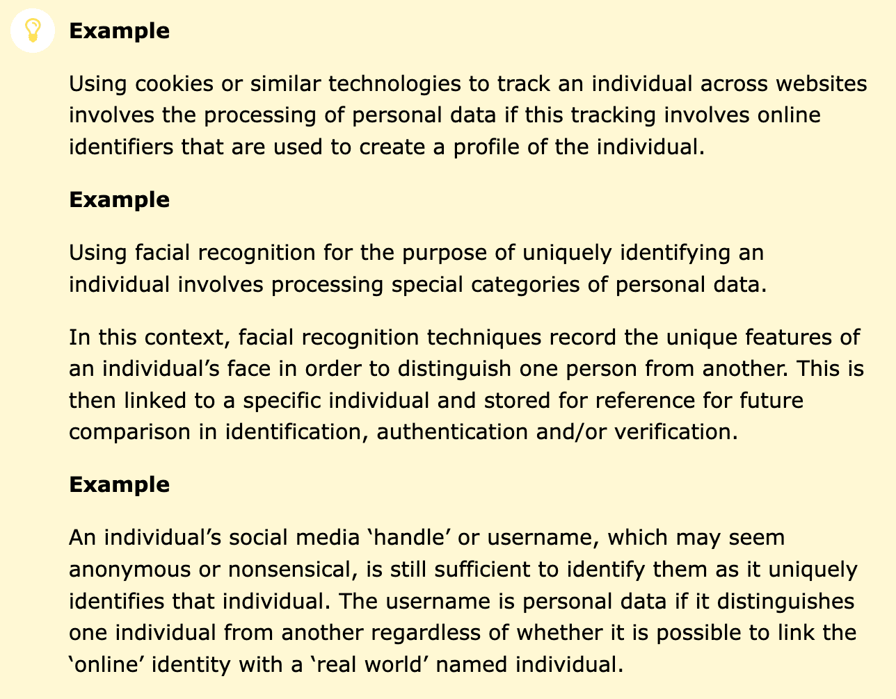 Examples of personal data that can identify data subjects