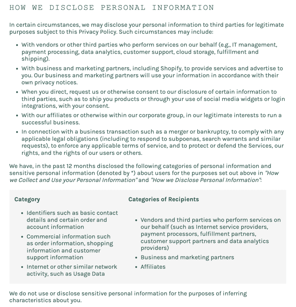Watered Garden privacy policy informs users how they disclose personal information