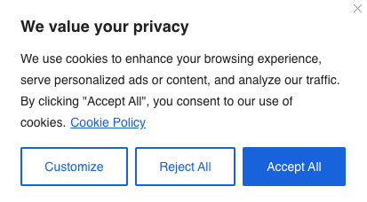 A cookie banner with a linked cookie policy.