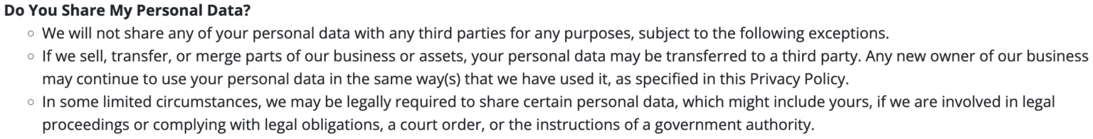 ShoppingTech privacy policy informs users that do not share customer data with third parties