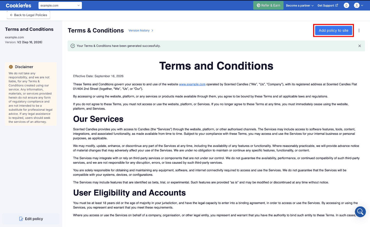 add policy to site tnc