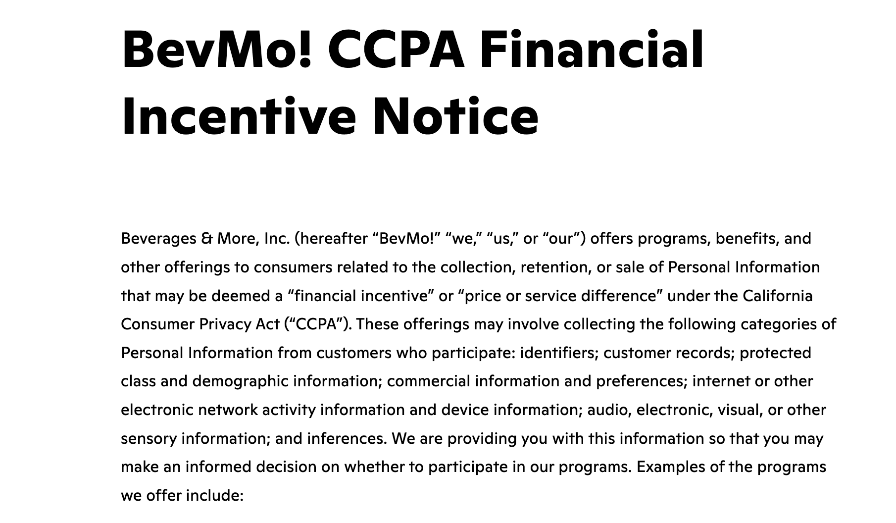 Notice of Financial Incentive via BevMo [nofollow]