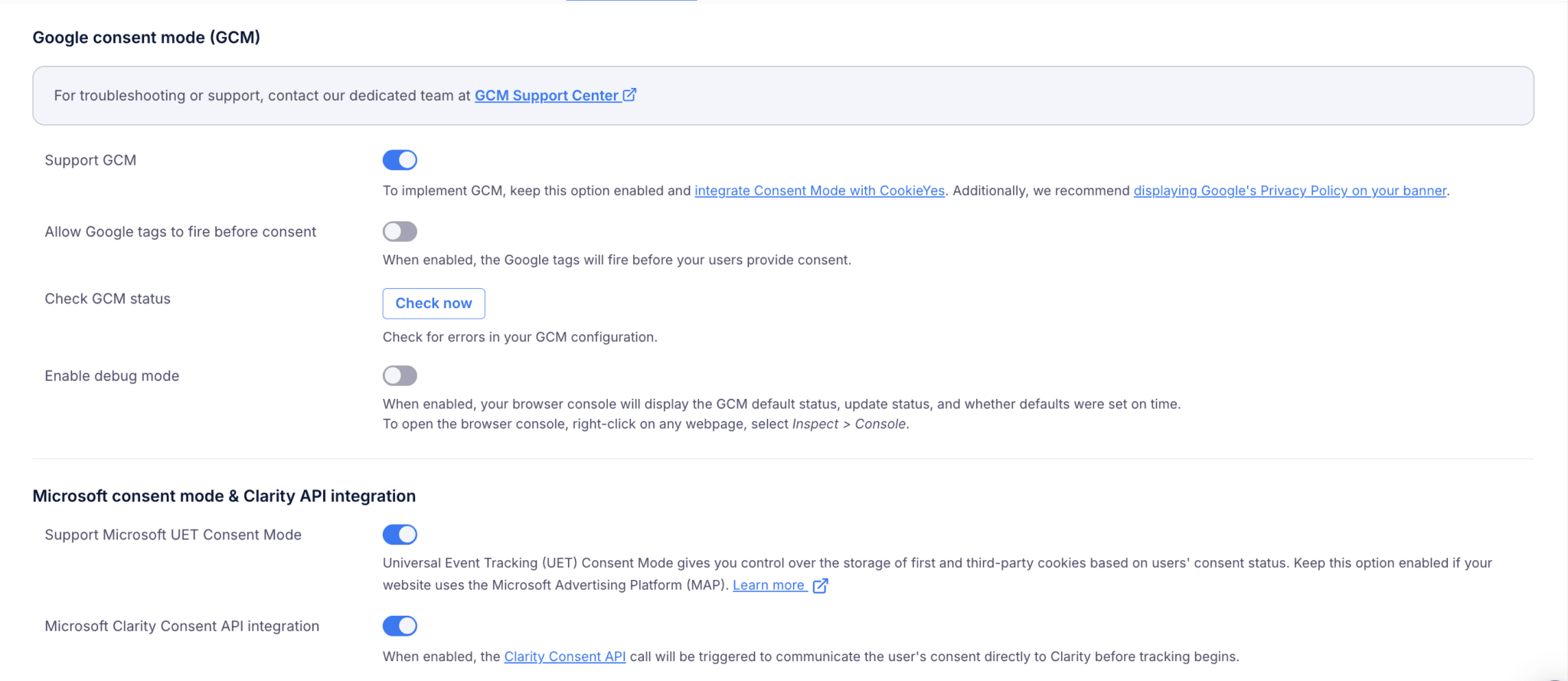Enabling consent mode settings prevents analytics tags from firing before consent.