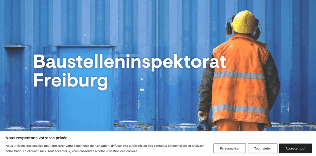 Cookie banner on the Freiburg Construction Site Inspectorate website