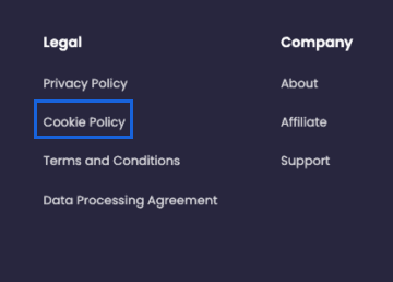 Cookie Policy linked in the website footer, along with the privacy policy.