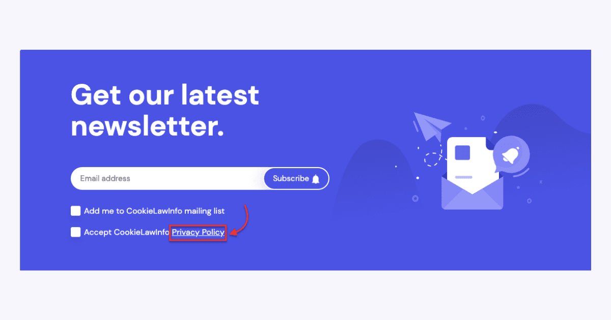 Privacy Policy link in the newsletter banner
