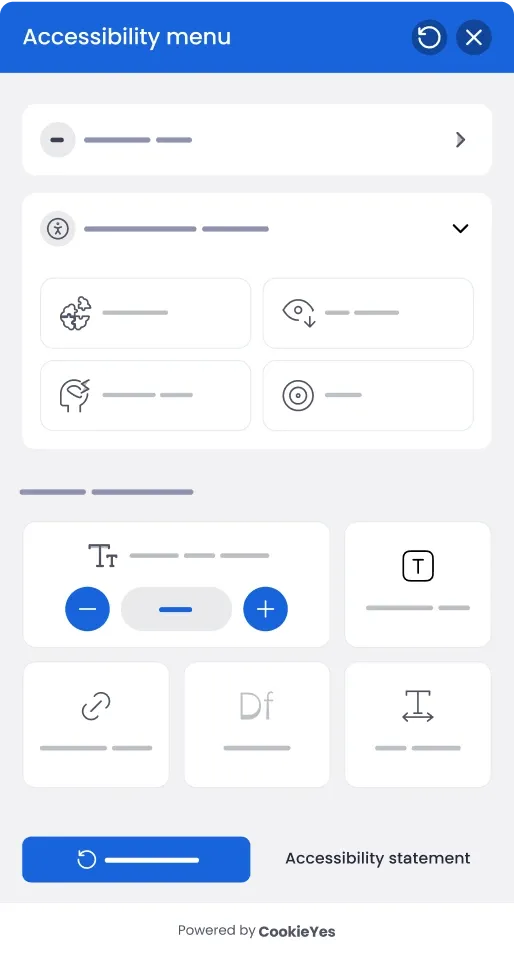 Accessibility widget menu preview showing available accessibility features for users with disabilities