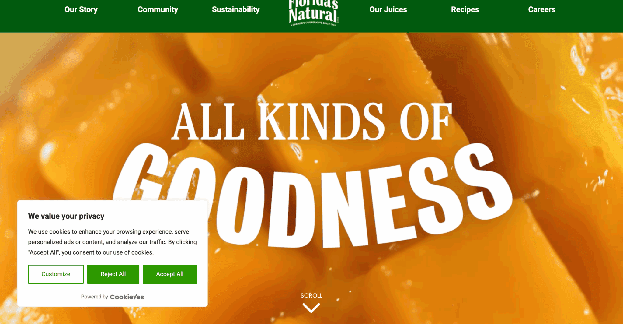 Opt-in cookie banner with equally prominent Accept and Reject buttons