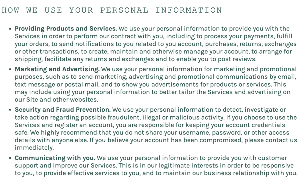 how you use the personal data collected from users.