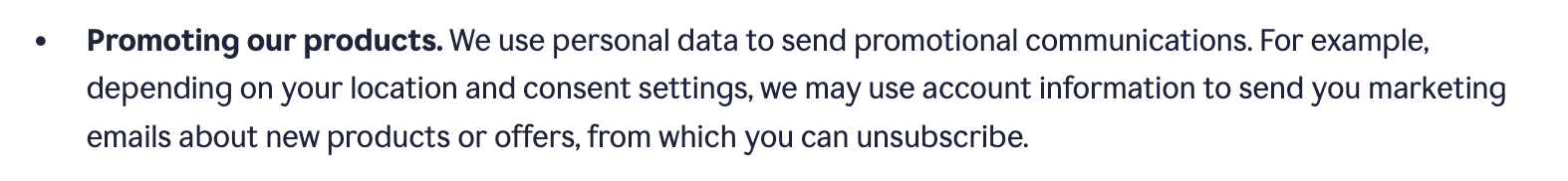 Grammarly specifies in its privacy policy that it uses personal data for marketing purposes while also mentioning the opt-out feature