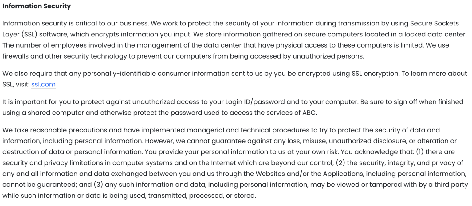 data security, ABC Fitness privacy policy